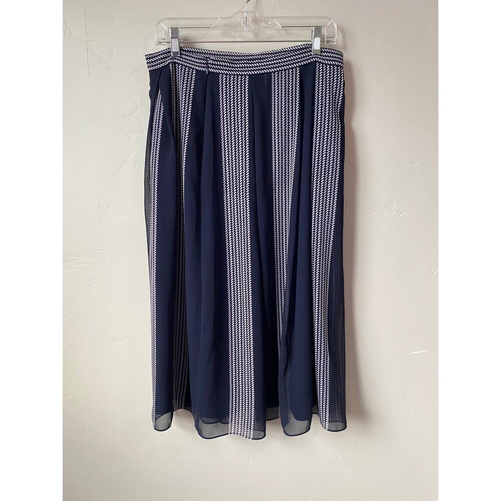 Anne Klein Black and White Vertically Striped Chiffon Lined Midi Skirt- Size 10 - Picture 3 of 8